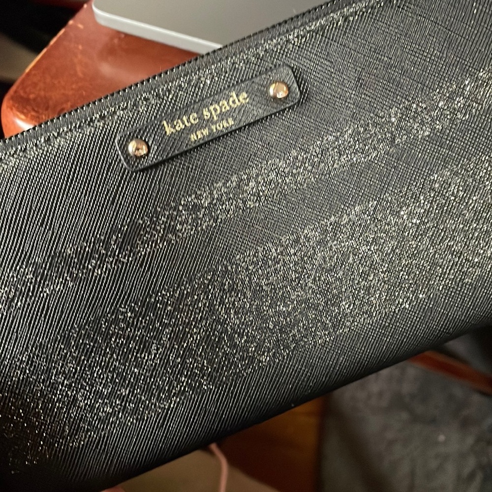 Kate Spade black and glitter continental wallet